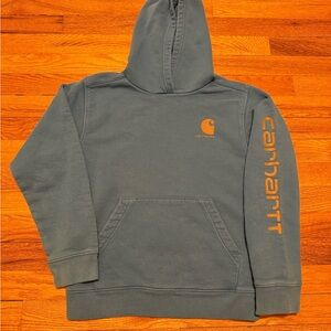 Vintage 90s Y2K Carhartt Hoodie, Blue Sweatshirt, Youth Medium Kids